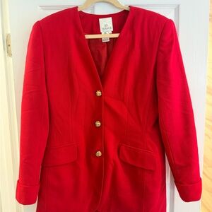 Women's Red Tailored Blazer with Decorative Buttons